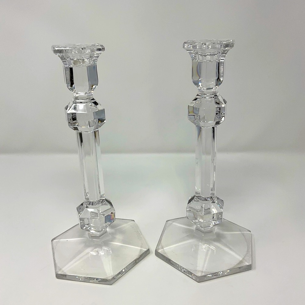 Val St Lambert pair of Gardenia Crystal Candlesticks